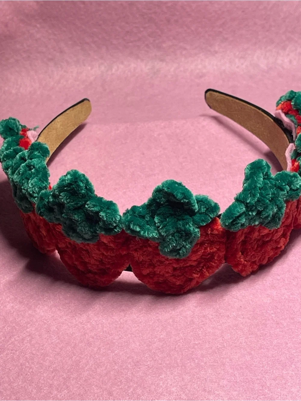 Handmade Red & Green Crochet Strawberry Headband - Women's Hair Accessory